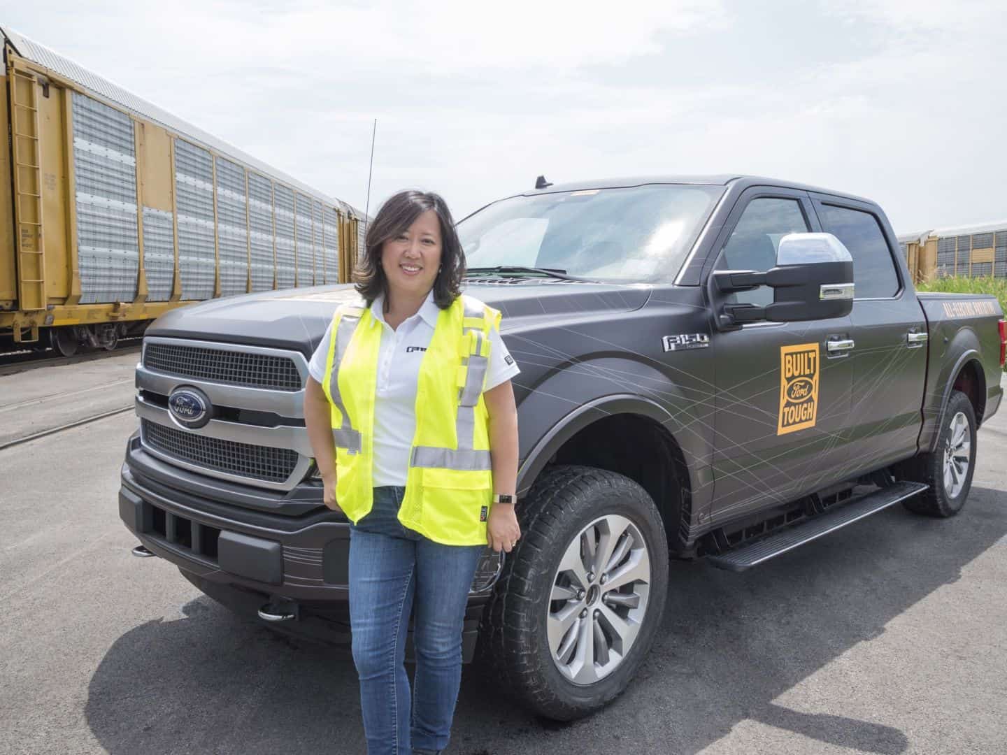 Ford shows off electric F-150 truck by towing a million pounds of train